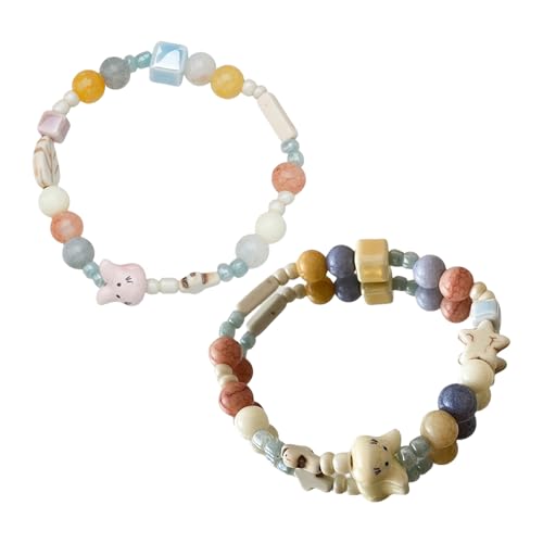WOURRD 2pcs Stylish Ceramic Perlen Armband Mit Kaninchen Freunden Armbänder Frauen Accessoires Für Den Alltag von WOURRD