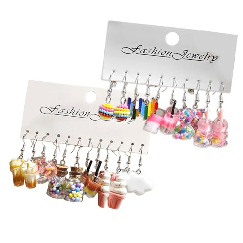 WOURRD Elegante Charm Food Themenmilch Teas Ohrringe Kollektion 11 Paare Robuste Harzhandwerksvorräte Für Tägliche Freizeitkleidung von WOURRD