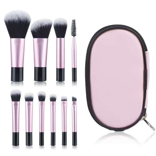 WOUYTPE 10 Stück Mini Pinsel Set Make Up, Schminkpinsel Set, Pinsel Set Schmink, Geeignet für Wimpern, Rouge, Lidschatten, Foundation, Tragbares Design, mit Aufbewahrungstasche (Rosa) von WOUYTPE