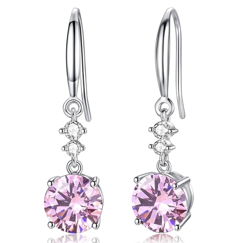 Ohrringe Silber 925 Hängend Silberohrringe 925 Damen Topas pink rosa Zirkonia Geburtsstein Geburtstag Geschenk von WOVEE