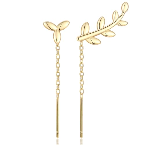 WOVEE Blatt Ohrringe Asymmetrisch Kette Durchzieher Ohrhänger Faden Quaste Baumeln Gold Damen Schmuck Geschenke von WOVEE