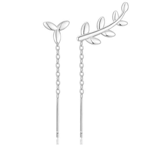 WOVEE Blatt Ohrringe Asymmetrisch Kette Durchzieher Ohrhänger Faden Quaste Baumeln Sliber Damen Schmuck Geschenke von WOVEE