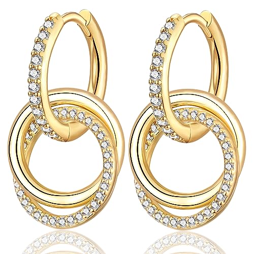 WOVEE Creolen Gold mit Anhänger, Ohrringe Silber 925 & Vergoldet Hängend AAA Zirkonia Kreis Ohrhänger Damenohrringe Ohrschmuck für Mädchen Frauen von WOVEE
