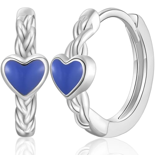 WOVEE Herzohrringe Dunkel Blau Herz Creolen Ohrringe 10mm Damen Mädchen Damenohrringe Marineblau Navyblau von WOVEE