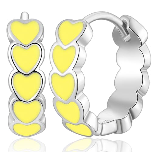 WOVEE Herzohrringe Hell Gelb Harz Herz Creolen Ohrringe 12mm Damen Mädchen Damenohrringe Lederfarben Versilbert von WOVEE