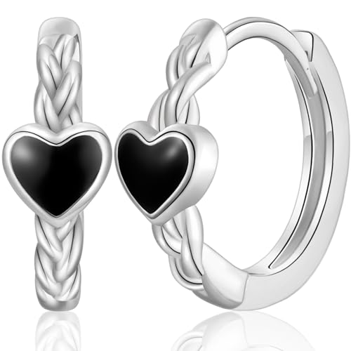 WOVEE Herzohrringe Schwarz Herz Creolen Ohrringe 10mm Damen Mädchen Damenohrringe von WOVEE