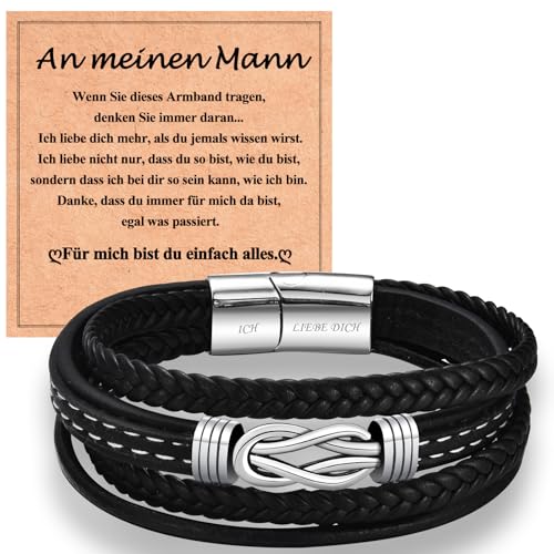 WOVEE Lederarmband für Mann von Frau Magnetverschluss mit Ich Liebe Dich Gravur Weihnachten Schmuck Geschenke Edelstahl Armband Leder von WOVEE