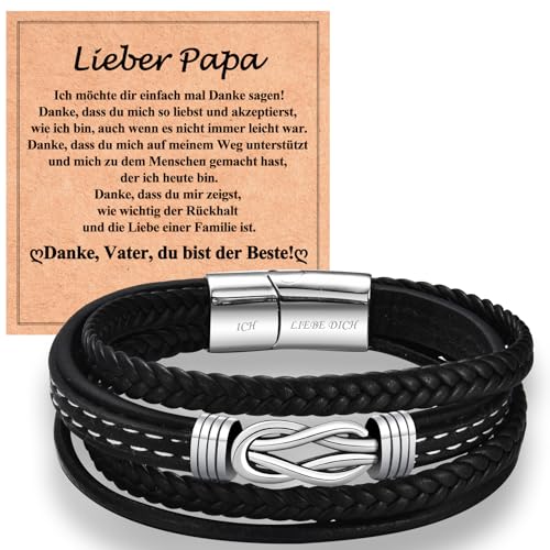 WOVEE Lederarmband für Papa Vater von Sohn Tochter Magnetverschluss mit Ich Liebe Dich Gravur Weihnachten Schmuck Geschenke Edelstahl Armband Leder von WOVEE