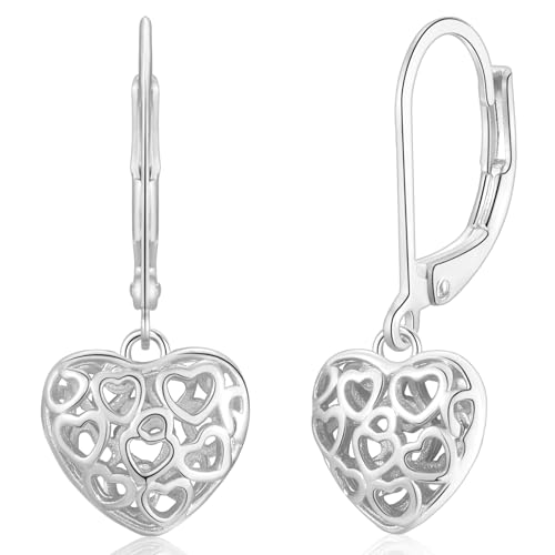 WOVEE Ohrringe Hängend Herz Weiß Vergoldet Hängeohrringe Anhänger Schmuck Geschenke für Damen Frauen von WOVEE