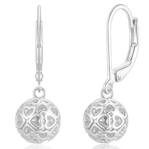 WOVEE Ohrringe Hängend Kugel Weiß Vergoldet Hängeohrringe Anhänger Herz Schmuck Geschenke für Damen Frauen von WOVEE