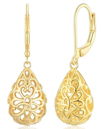 WOVEE Ohrringe Hängend Tropfen Vergoldet Hängeohrringe Anhänger Keltischer Knoten Schmuck Geschenke für Damen Frauen von WOVEE