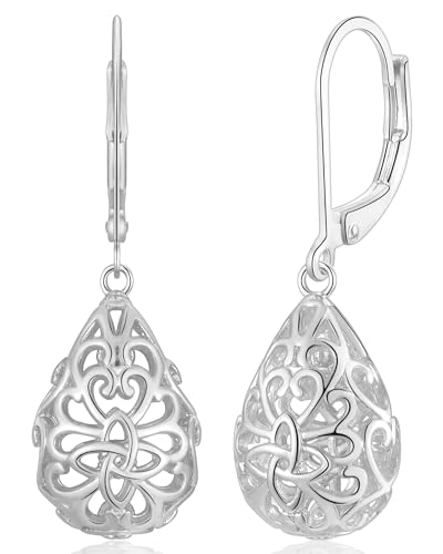 WOVEE Ohrringe Hängend Tropfen Weiß Vergoldet Hängeohrringe Anhänger Keltischer Knoten Schmuck Geschenke für Damen Frauen von WOVEE