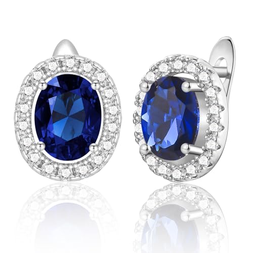 WOVEE Ohrringe Oval Ohrstecker AAA Zirkonia Blau Elliptisch Glitzer Stein Stecker Silber 925 Damen Frauen Braut Hochzeit Silberohrringe Damenohrringe von WOVEE