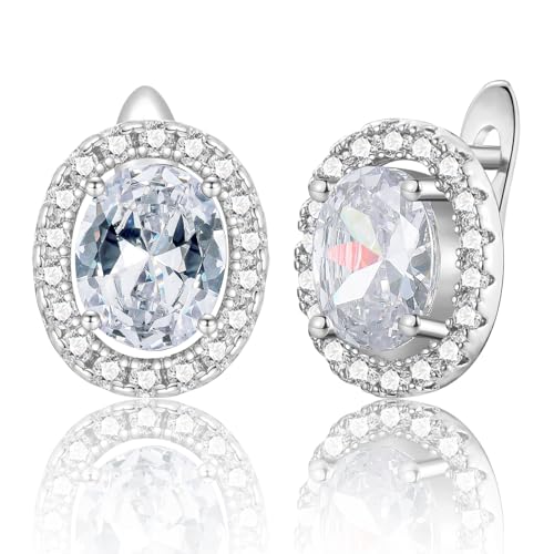 WOVEE Ohrringe Oval Ohrstecker AAA Zirkonia Weiß Elliptisch Glitzer Stein Stecker Silber 925 Damen Frauen Braut Hochzeit Silberohrringe Damenohrringe von WOVEE