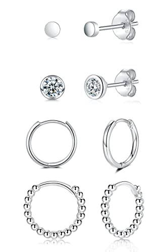 WOVEE Ohrringe Set Runde Ohrstecker Zirkonia & Creolen Silber 925 Damen Herren Mädchen 3mm 4mm 10mm 12mm von WOVEE