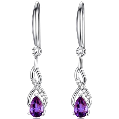 WOVEE Ohrringe Silber 925 Hängend AAA Zirkonia Amethyst Ohrhänger Lange Hängeohrringe Damen Braut Hochzeit Schmuck von WOVEE