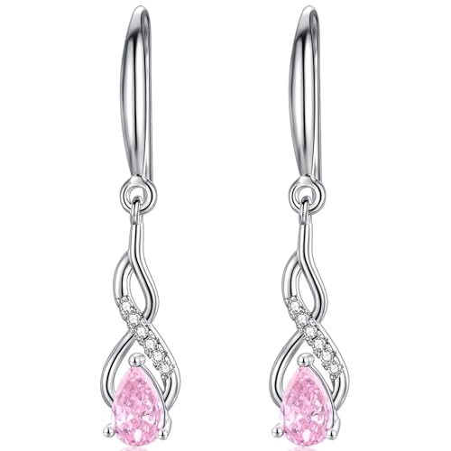 WOVEE Ohrringe Silber 925 Hängend AAA Zirkonia Rose Topas Ohrhänger Lange Hängeohrringe Damen Braut Hochzeit Schmuck von WOVEE