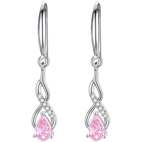 WOVEE Ohrringe Silber 925 Hängend AAA Zirkonia Rose Topas Ohrhänger Lange Hängeohrringe Damen Braut Hochzeit Schmuck von WOVEE