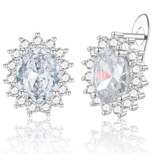 WOVEE Ohrringe Silber 925 Oval, Ohrstecker AAA Zirkonia Weiß Elliptisch Glitzer Stein Stecker Silber 925 Damen Frauen Braut Hochzeit Silberohrringe Damenohrringe von WOVEE