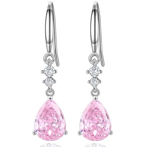 WOVEE Ohrringe Silber Hängend, Silberohrringe Damen 925 Hängende Ohrhänger AAA Zirkonia Pink Tropfen Anhänger Hängeohrringe von WOVEE