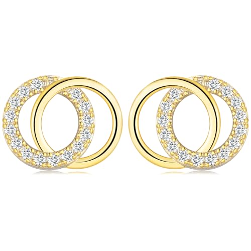 WOVEE Ohrringe Stecker Kreis AAA Zirkonia Doppelte Reif Runde Ohrstecker Vergoldet Damenohrringe Ohrschmuck für Mädchen Frauen von WOVEE