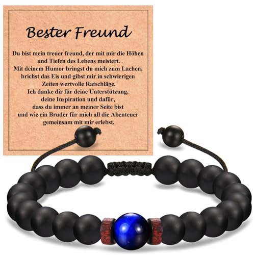 WOVEE Perlenarmband Herren 8mm Obsidian 9mm Blauer Tigerauge Stein Armband Natursteinen Kugelarmband Verstellbar Geburtstagsgeschenk Schmuck Geschenk für Freund von Freundin von WOVEE