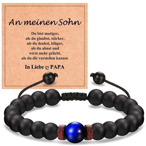 WOVEE Perlenarmband Herren 8mm Obsidian 9mm Blauer Tigerauge Stein Armband Natursteinen Kugelarmband Verstellbar Geburtstagsgeschenk Schmuck Geschenke für Sohn von Papa Vater von WOVEE