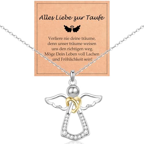 WOVEE Schutzengel Kette Engel Halskette Taufgeschenke für Mädchen Kinder Kommunion Konfirmation Taufe Geschenke Glücksbringer Tochter von WOVEE