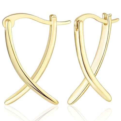WOVEE X Kreuz Ohrringe Stecker Überkreuzte Ohrstecker Schlichte Minimalistisch Gold Damen Schmuck Geschenke von WOVEE