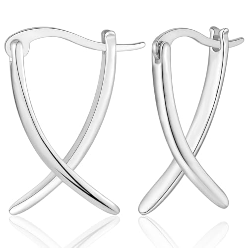 WOVEE X Kreuz Ohrringe Stecker Überkreuzte Ohrstecker Schlichte Minimalistisch Silber Damen Schmuck Geschenke von WOVEE