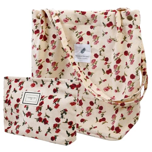 Cord-Tragetasche für Damen, Beige, Rosa, Large Cord-Tragetasche für Damen, Beige, Rosa, Large von WOVOWOVO