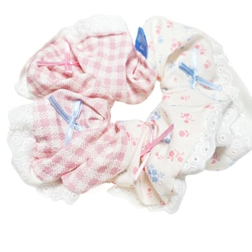 Extra starke und rutschfeste Baumwoll-Haarbänder Haargummis für Frauen und Mädchen Workout Hochzeit Haarschmuck (Pink plaid,multicolor) von WOVSTNOV