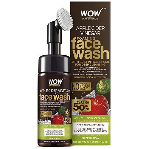 WOW Organic Apple Cider Vinegar Foaming Face Wash with Built-In Brush - No Parabens, Sulphate and Silicones, 100 ml von WOW Skin Science