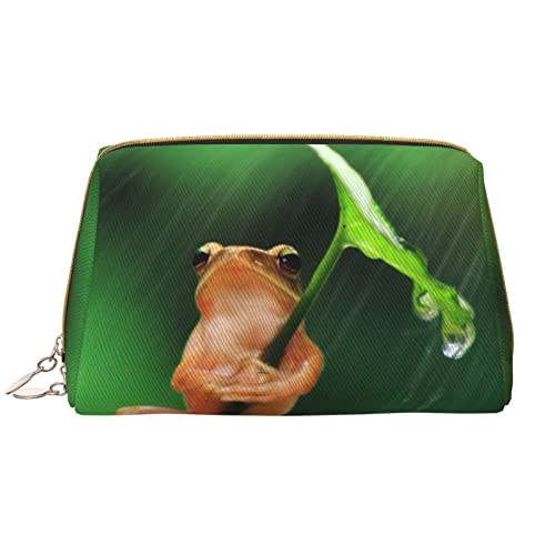 WOWBED Frosch mit Blatt Regenschirm bedruckte Leder Make-up Tasche Groß Reise Make Up Organizer Kosmetik Pinsel Taschen Etui für Frauen und Mädchen, Weiss/opulenter Garten, Einheitsgröße von WOWBED