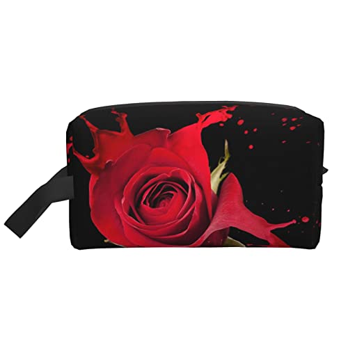 WOWBED Große Make-up-Tasche mit Reißverschluss und roten Spritzern, tragbar, Reise-Organizer für Damen und Mädchen, Weiß, Einheitsgröße, weiß, Einheitsgröße von WOWBED