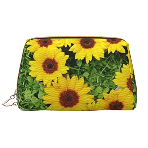 WOWBED Herzförmige Sonnenblumen-Make-up-Tasche aus Leder, groß, für Reisen, Make-up, Organizer, Kosmetikpinsel, Tasche für Frauen und Mädchen, Weiss/opulenter Garten, Einheitsgröße von WOWBED