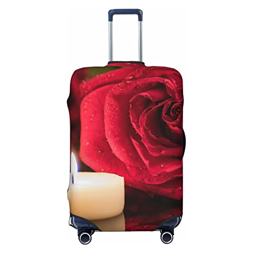 WOWBED Koffer-Abdeckung, rote Rose mit Kerze, bedruckt, elastisch, für 45,7 - 81,3 cm Gepäck, Schwarz , L von WOWBED