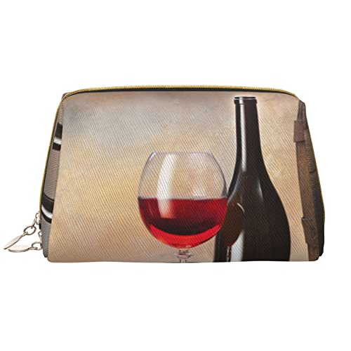 WOWBED Kosmetiktasche aus Leder, Weinwein-bedruckt, groß, Reise-Make-up-Tasche, Kosmetikpinsel-Tasche, für Damen und Mädchen, Weiß, Einheitsgröße, weiß, Einheitsgröße von WOWBED