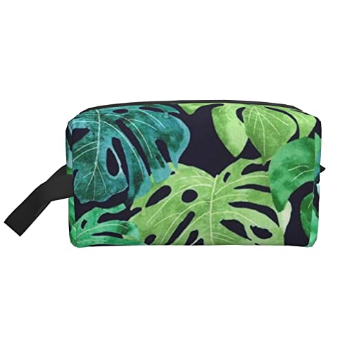 WOWBED Kosmetiktasche mit Palmblatt-Motiv, tropische Botanik, bedruckt, groß, mit Reißverschluss, tragbar, Reise-Kosmetik-Organizer für Frauen und Mädchen, Weiß, Einheitsgröße, weiß, Einheitsgröße von WOWBED