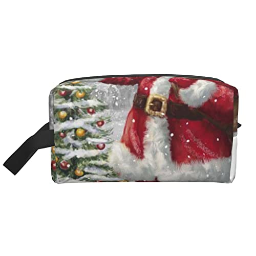 WOWBED Kosmetiktasche mit Weihnachtsmann-Motiv, bedruckt, groß, mit Reißverschluss, tragbar, Reise-Kosmetik-Organizer für Frauen und Mädchen, Weiß, Einheitsgröße, weiß, Einheitsgröße von WOWBED