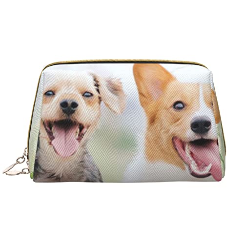 WOWBED Lustige Hunde-Make-up-Tasche aus Leder, groß, für Reisen, Make-up-Organizer, Kosmetikpinsel, Tasche für Damen und Mädchen, Weiss/opulenter Garten, Einheitsgröße von WOWBED