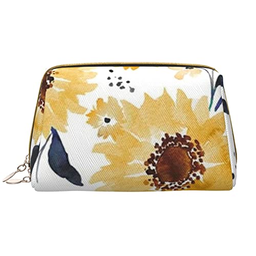 WOWBED Make-up-Tasche aus Leder, mit frischen Sonnenblumen, bedruckt, groß, für Reisen und Mädchen, Weiss/opulenter Garten, Einheitsgröße von WOWBED