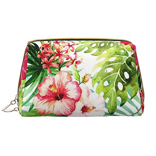 WOWBED Make-up-Tasche mit Hibiskus-Blumenmotiv, Leder, groß, für Reisen, Make-up, Organizer, Kosmetikpinsel, Tasche für Frauen und Mädchen, Weiss/opulenter Garten, Einheitsgröße von WOWBED