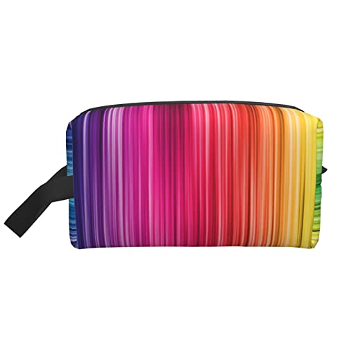 WOWBED Make-up-Tasche mit Reißverschluss, tragbar, gestreift, Regenbogenfarben, gestreift, für Damen und Mädchen, Weiß, Einheitsgröße, weiß, Einheitsgröße von WOWBED