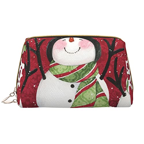 WOWBED Merry Christmas Niedlicher Schneemann bedruckte Reise-Make-up-Tasche tragbare Kosmetiktasche große Kosmetiktasche mit Reißverschluss für Damen und Mädchen, Weiss/opulenter Garten, Einheitsgröße von WOWBED