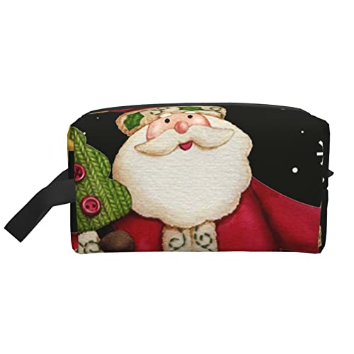 WOWBED Merry Christmas bedruckte große Make-up-Tasche mit Reißverschluss, tragbarer Reise-Kosmetik-Organizer für Frauen und Mädchen, Weiß, Einheitsgröße, weiß, Einheitsgröße von WOWBED