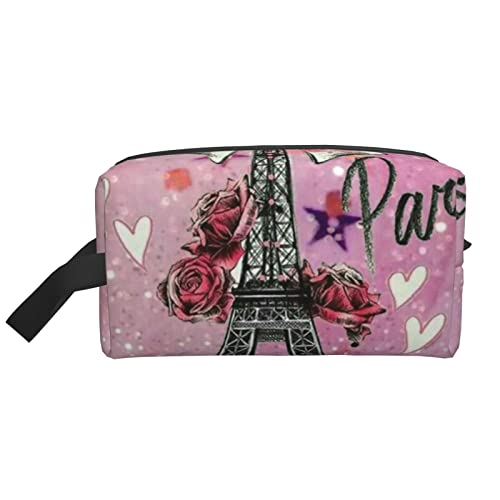 WOWBED Paris Eiffelturm bedruckte große Make-up-Tasche mit Reißverschluss, tragbarer Reise-Kosmetik-Organizer für Frauen und Mädchen, Weiß, Einheitsgröße, weiß, Einheitsgröße von WOWBED