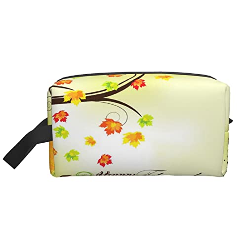 WOWBED Pumpkin Maple Leaf Printed Large Makeup Bag Zipper Pouch Portable Travel Cosmetic Organizer for Women and Girls, White, One Size, weiß, Einheitsgröße von WOWBED