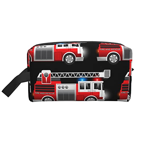 WOWBED Red Fire and Rescue Truck Printed Large Makeup Bag Zipper Pouch Portable Travel Cosmetic Organizer for Women and Girls, White, One Size, weiß, Einheitsgröße von WOWBED