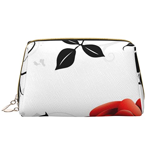 WOWBED Rose Efeu mit Blättern Frühling bedruckte Reise-Make-up-Tasche tragbare Kosmetiktasche große Kosmetiktasche mit Reißverschluss für Frauen und Mädchen, Weiss/opulenter Garten, Einheitsgröße von WOWBED